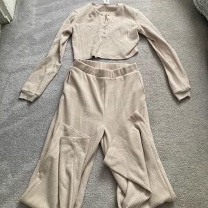 miiyu x twik Women's Beige Ribbed Two-Piece loungewear Set